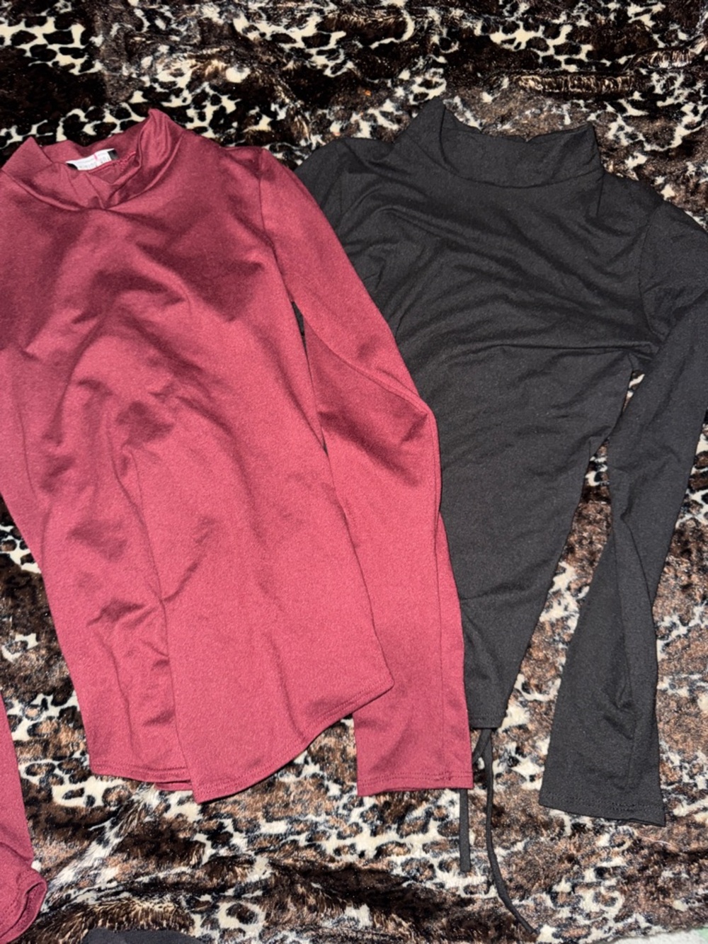Fashion Nova Two-Pack Mock Neck Tops in Burgundy and Black